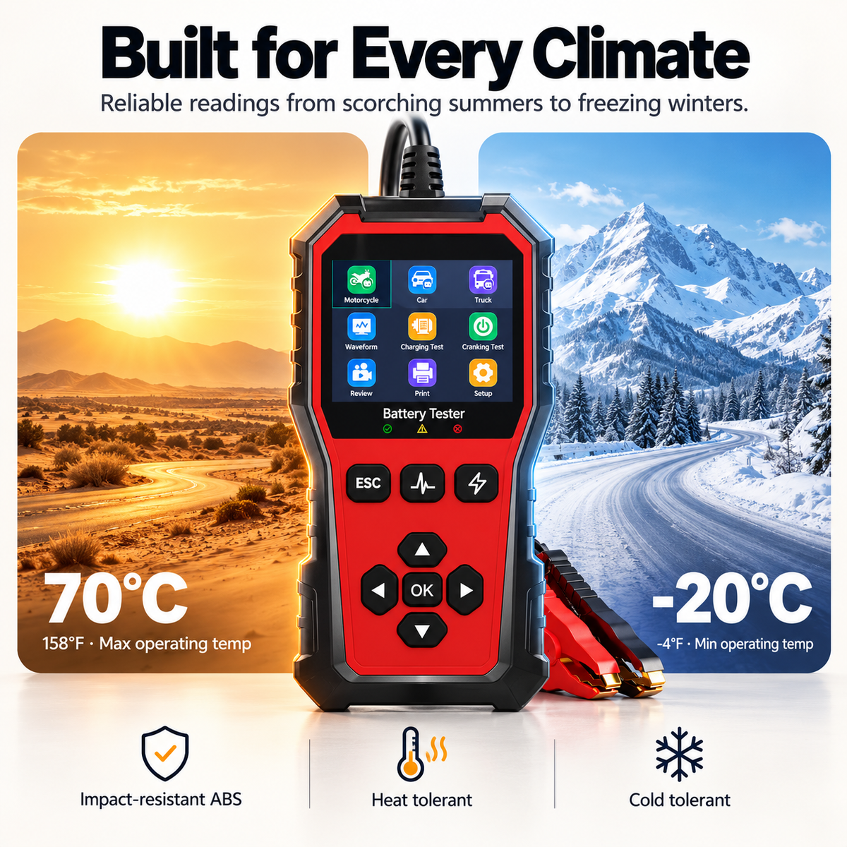 Ampora Car Battery Tester | 6V–24V Digital Battery Analyzer
