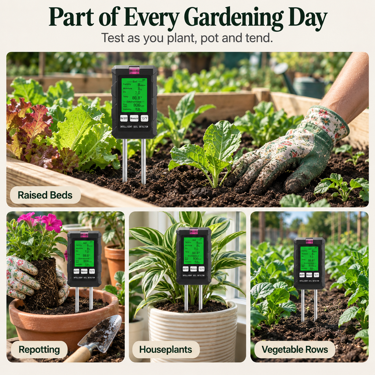 Terravia 6-in-1 Soil Tester | pH, Moisture & Light Meter