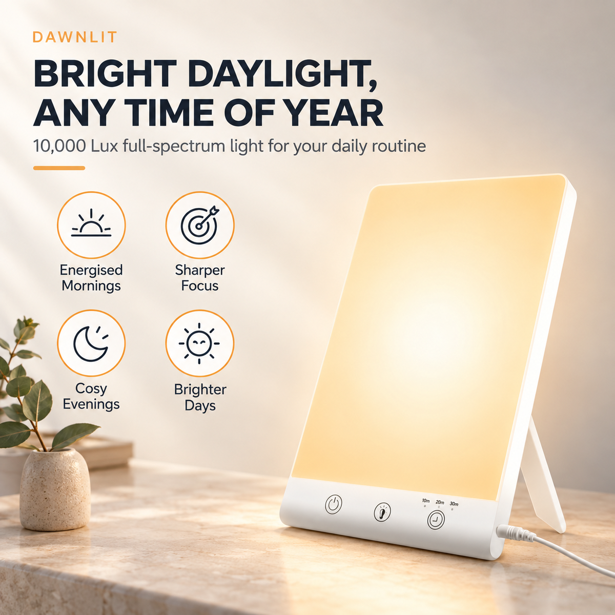 Dawnlit SAD Light Therapy Lamp - 10,000 Lux Daylight