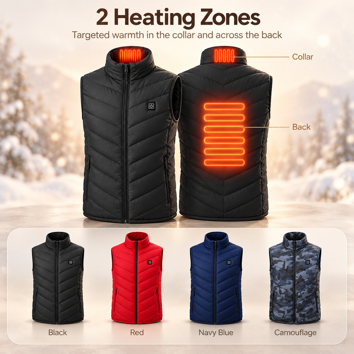 EmberWarm Heated Vest – 9 Heating Zones, 3 Heat Levels, USB Powered