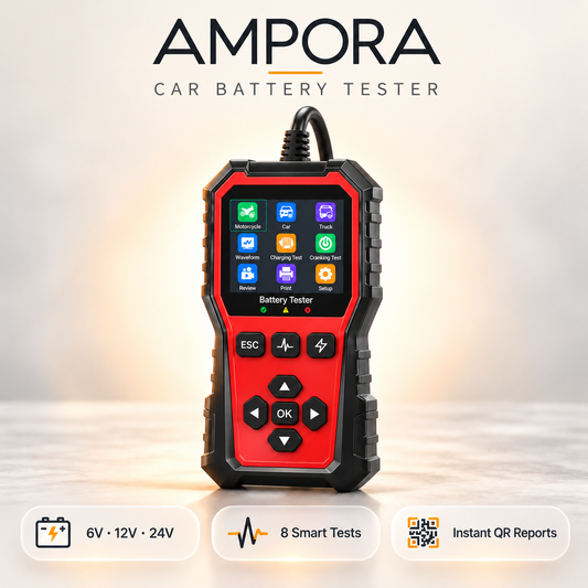 Ampora Car Battery Tester | 6V–24V Digital Battery Analyzer