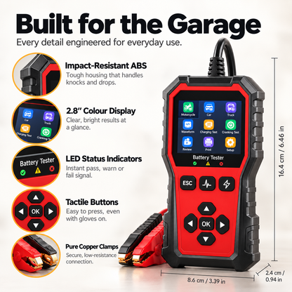 Ampora Car Battery Tester | 6V–24V Digital Battery Analyzer