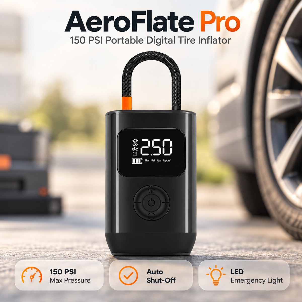 AeroFlate Pro – 150PSI Portable Digital Tire Inflator