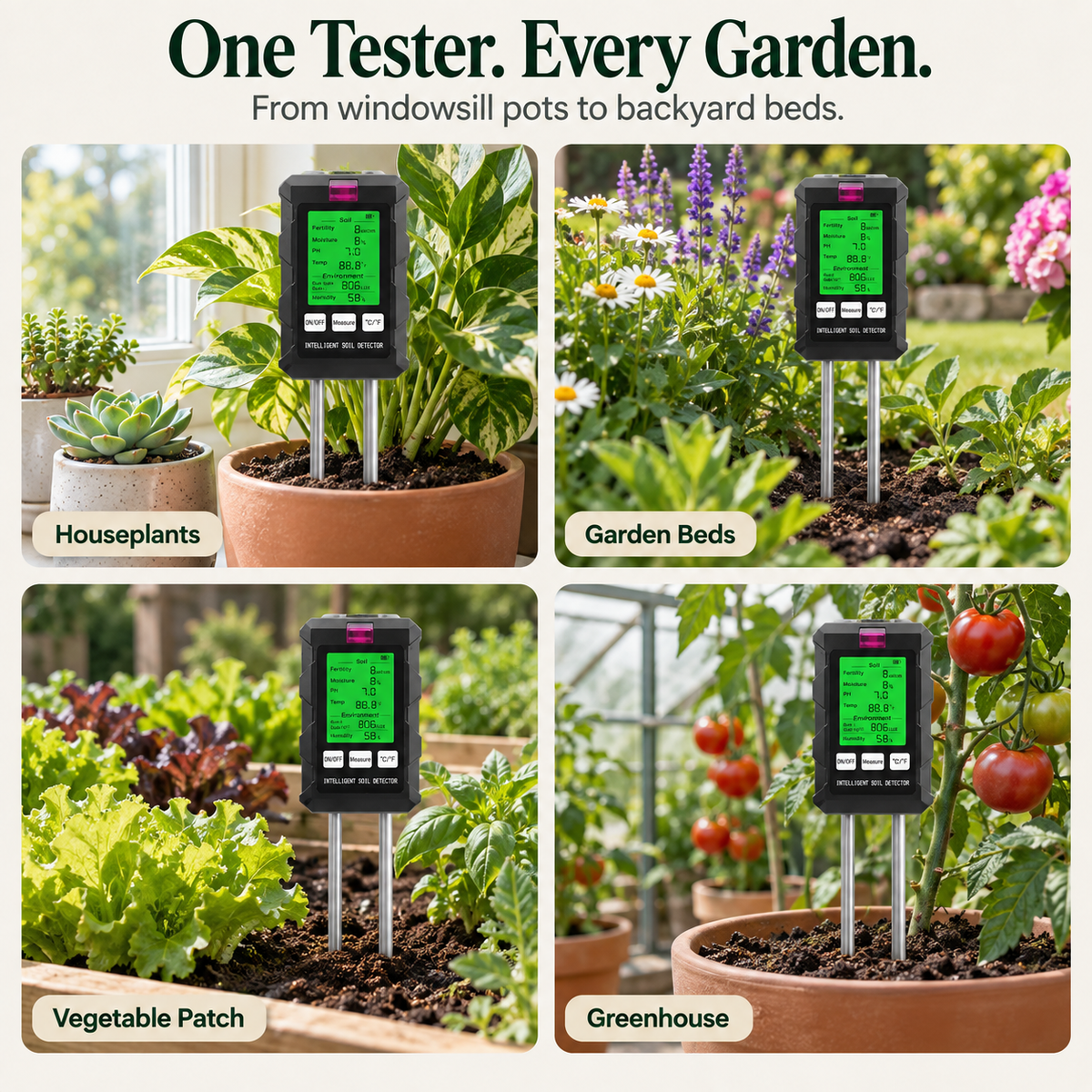 Terravia 6-in-1 Soil Tester | pH, Moisture & Light Meter
