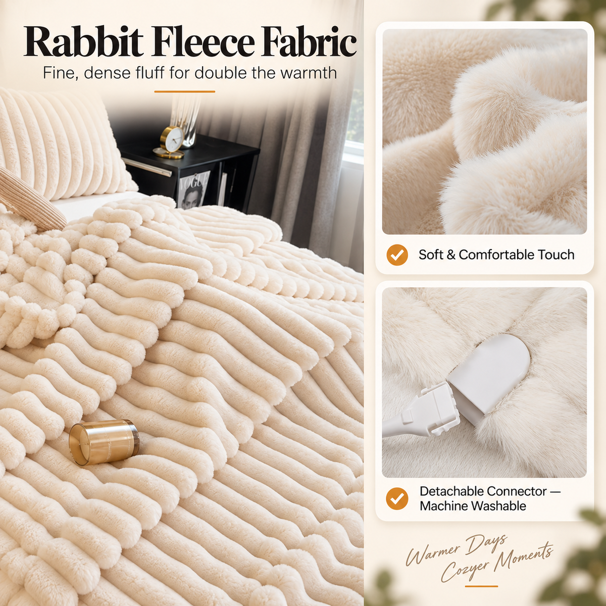 HeatHaven Electric Heated Blanket Faux Rabbit Fur