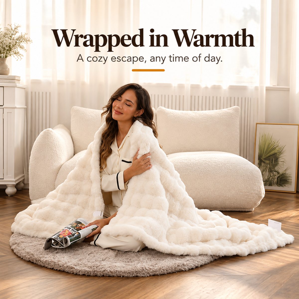 HeatHaven Electric Heated Blanket Faux Rabbit Fur