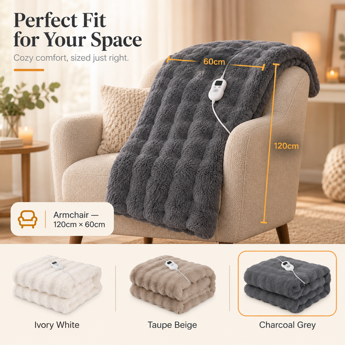 HeatHaven Electric Heated Blanket Faux Rabbit Fur