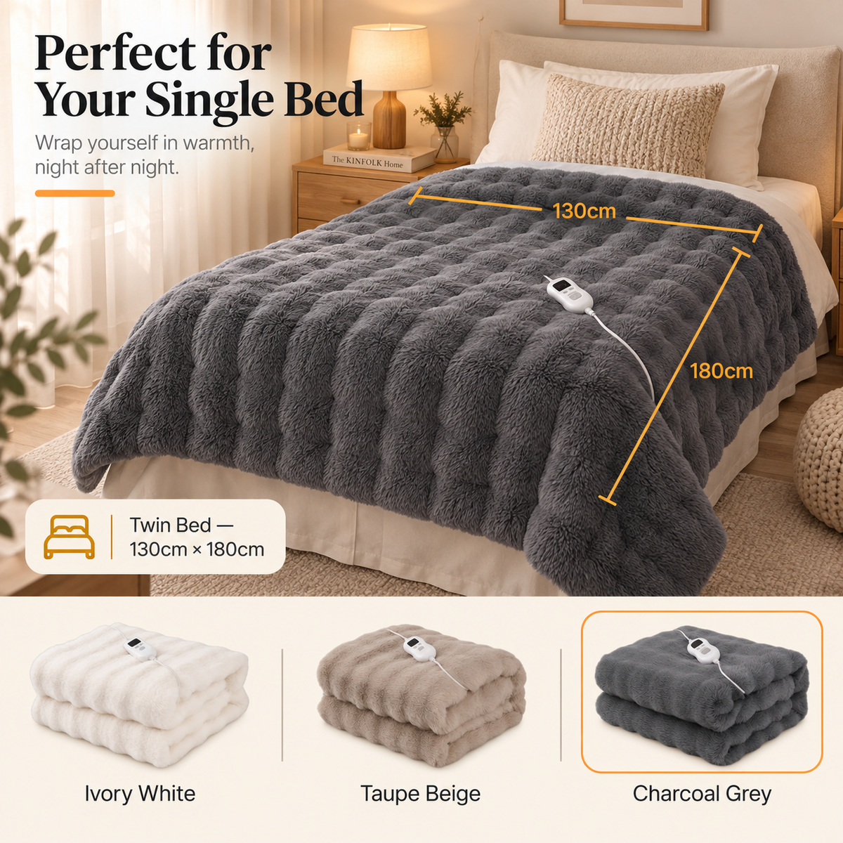 HeatHaven Electric Heated Blanket Faux Rabbit Fur