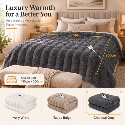 HeatHaven Electric Heated Blanket Faux Rabbit Fur