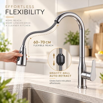 High-Arc Pull-Down Kitchen Faucet — 360° Swivel
