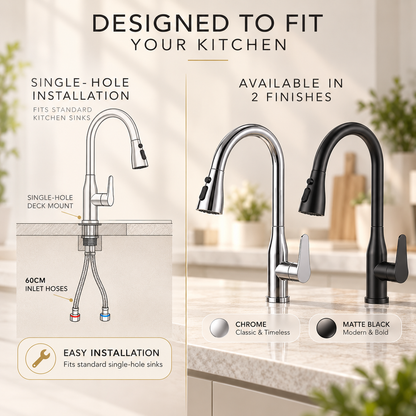 High-Arc Pull-Down Kitchen Faucet — 360° Swivel