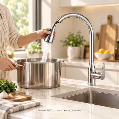 High-Arc Pull-Down Kitchen Faucet — 360° Swivel