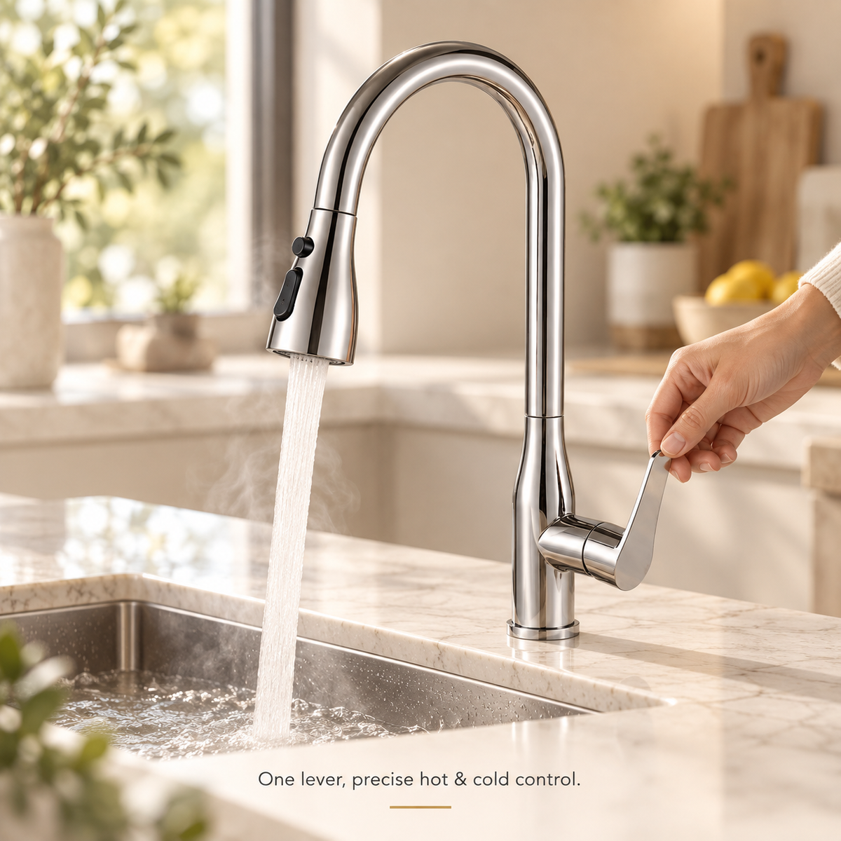 High-Arc Pull-Down Kitchen Faucet — 360° Swivel