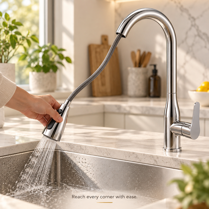 High-Arc Pull-Down Kitchen Faucet — 360° Swivel