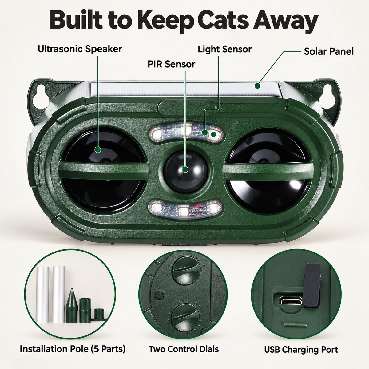 Whiskaway Solar Cat Repeller | Ultrasonic Cat Deterrent