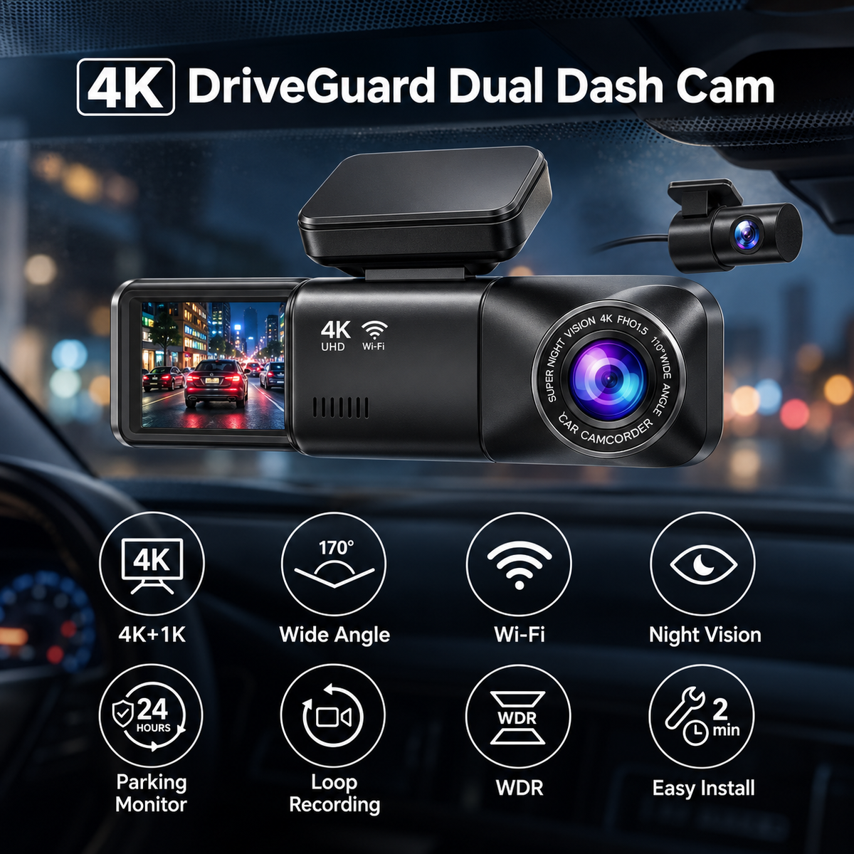 DriveGuard 4K Dual Dash Cam
