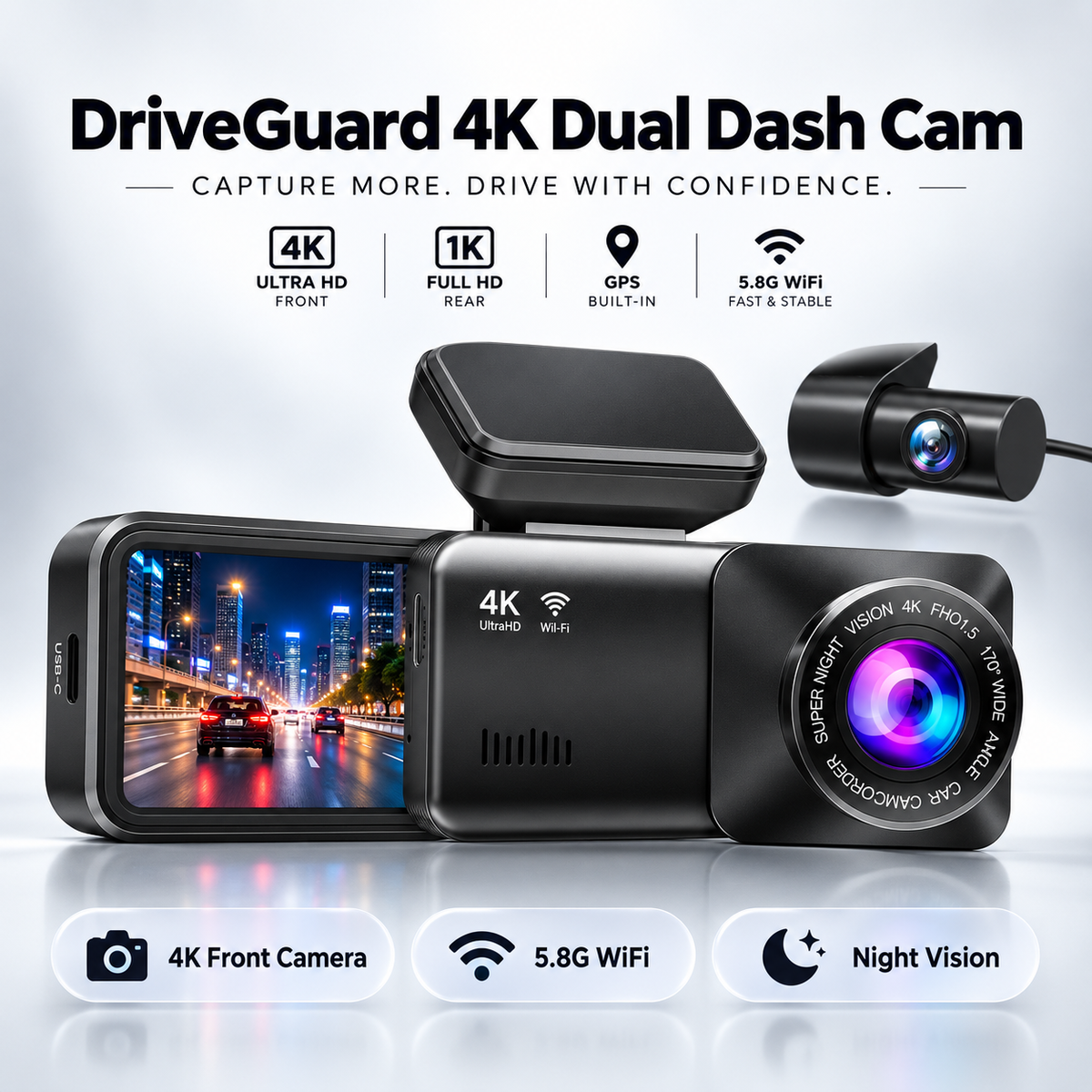 DriveGuard 4K Dual Dash Cam