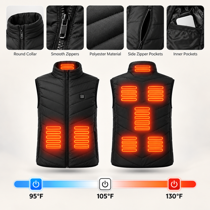 EmberWarm Heated Vest – 9 Heating Zones, 3 Heat Levels, USB Powered