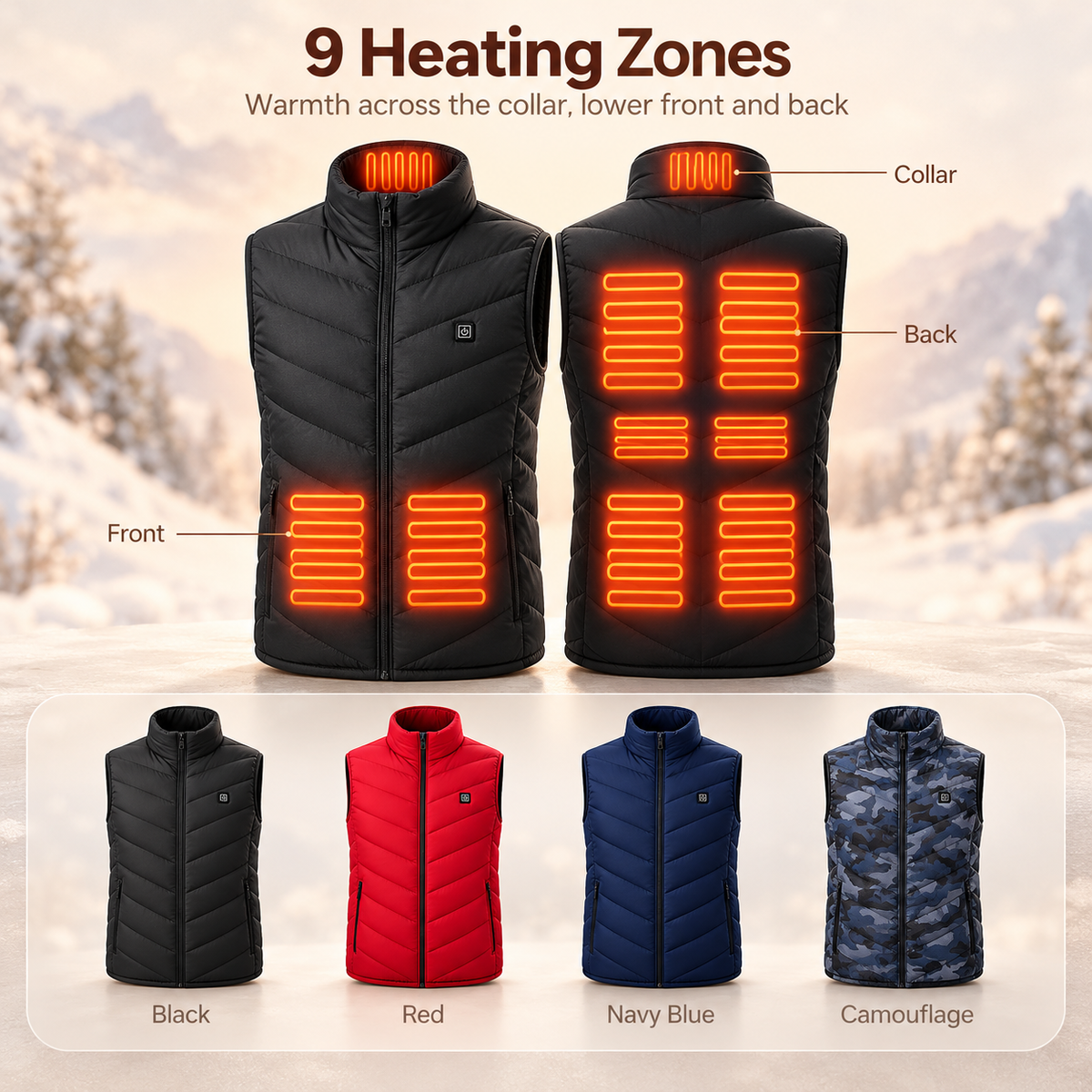 EmberWarm Heated Vest – 9 Heating Zones, 3 Heat Levels, USB Powered