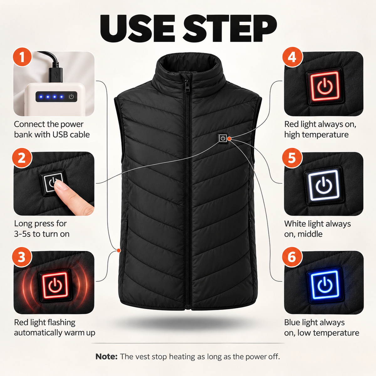 EmberWarm Heated Vest – 9 Heating Zones, 3 Heat Levels, USB Powered