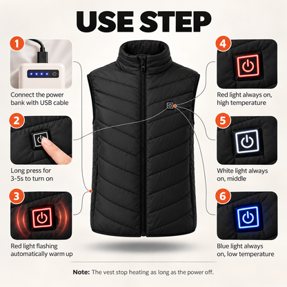 EmberWarm Heated Vest – 9 Heating Zones, 3 Heat Levels, USB Powered