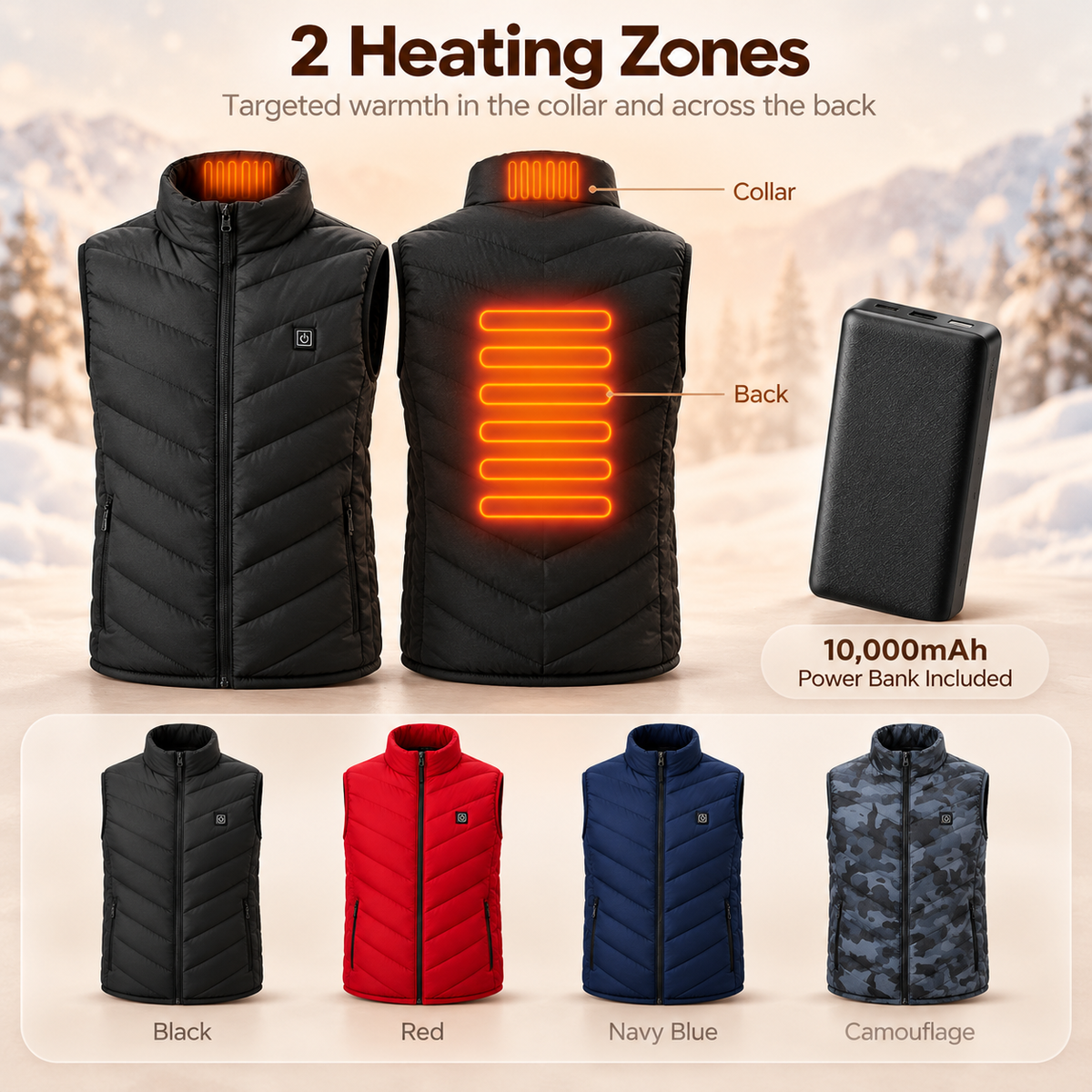 EmberWarm Heated Vest – 9 Heating Zones, 3 Heat Levels, USB Powered