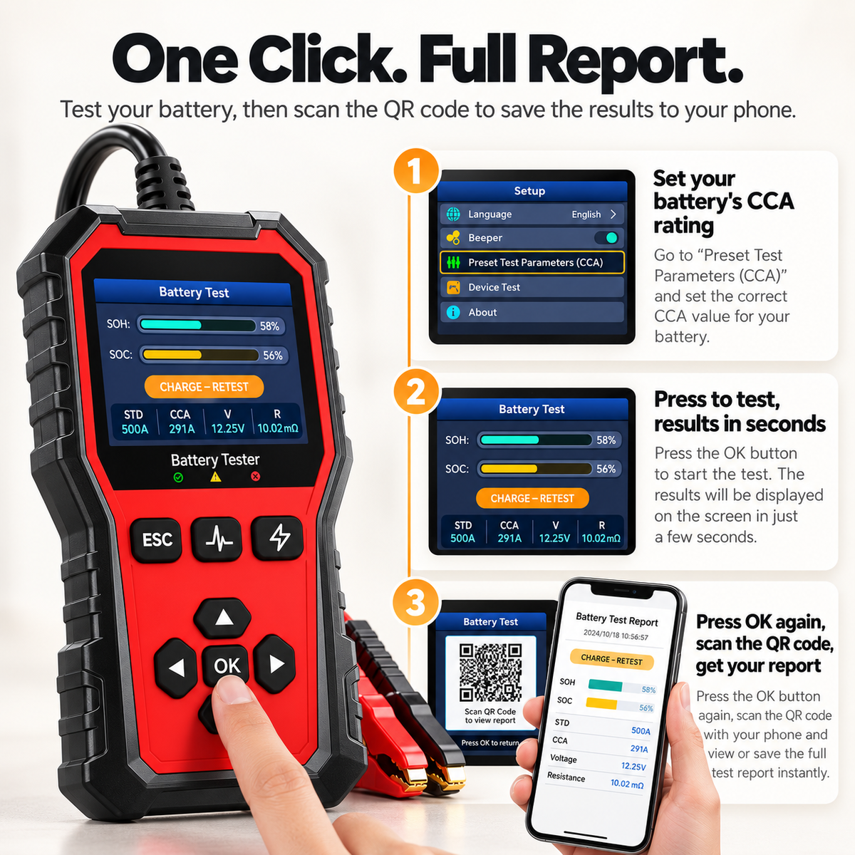 Ampora Car Battery Tester | 6V–24V Digital Battery Analyzer