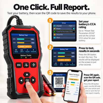 Ampora Car Battery Tester | 6V–24V Digital Battery Analyzer