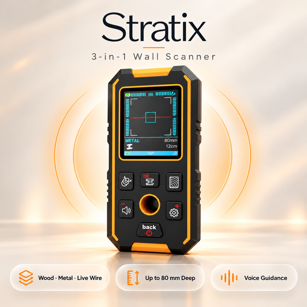 Stratix 3-in-1 Wall Scanner | Stud-Finder, Metal & Live Wire Detector