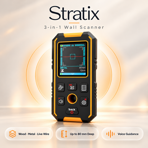 Stratix 3-in-1 Wall Scanner | Stud-Finder, Metal & Live Wire Detector