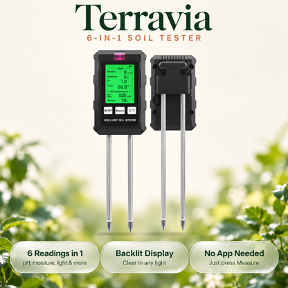 Terravia 6-in-1 Soil Tester | pH, Moisture & Light Meter